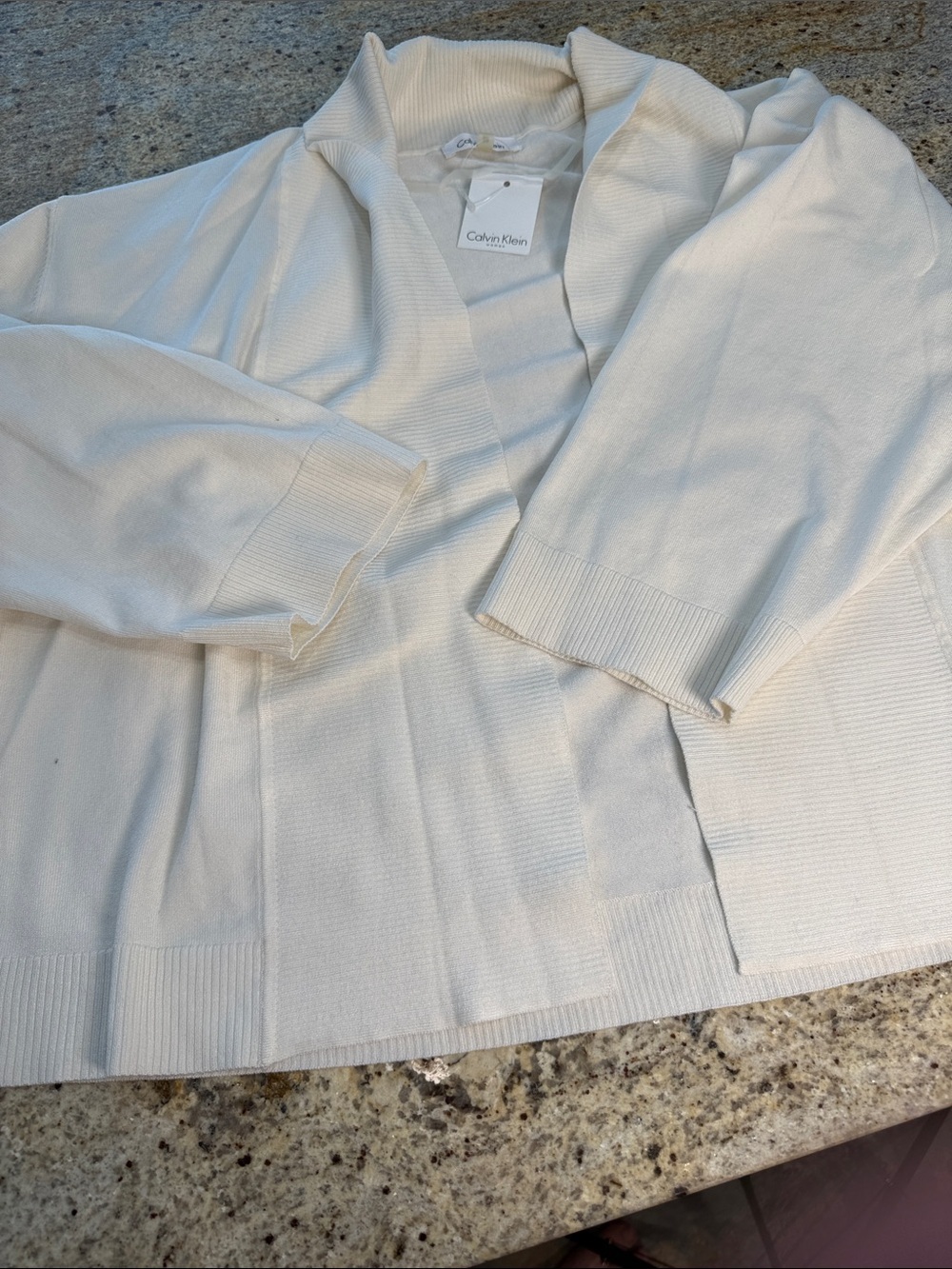 Calvin Klein Cream Open-Front Ribbed Cardigan - Picture 3 of 4